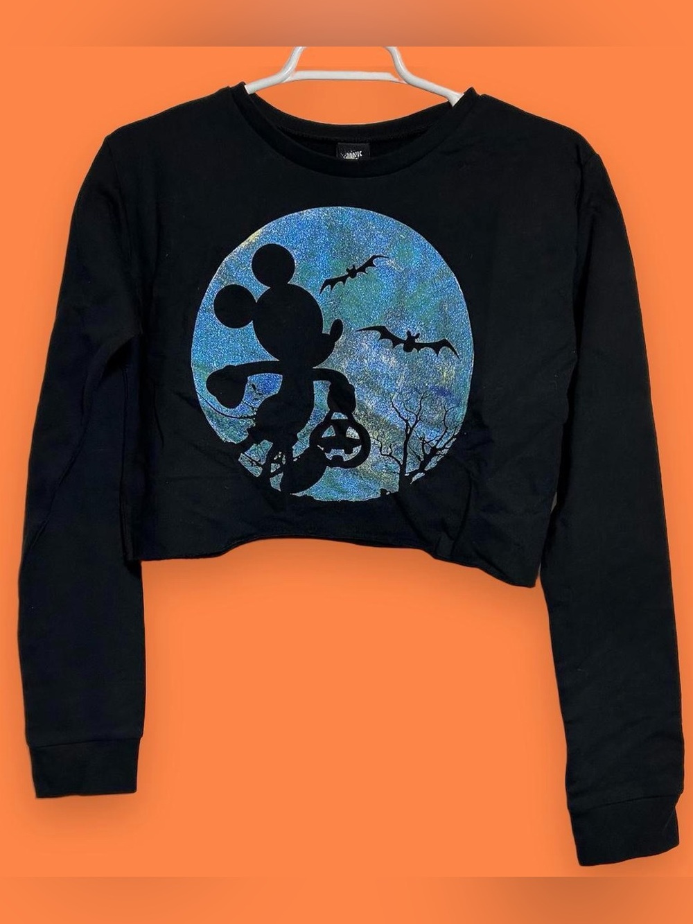 ASOS Disney Mickey Mouse Black Cropped Long-Sleeve Top with Halloween Blue Moon